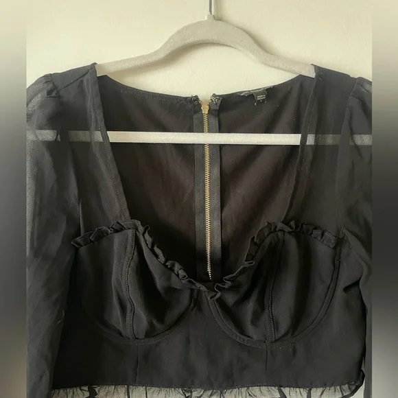 SOLD Guess Black Corset Crop Top Long Sheer Sleeves Size S - Picture 3 of 6
